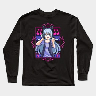 Japanese Anime Girl Headphones Punk Kawaii Manga Long Sleeve T-Shirt